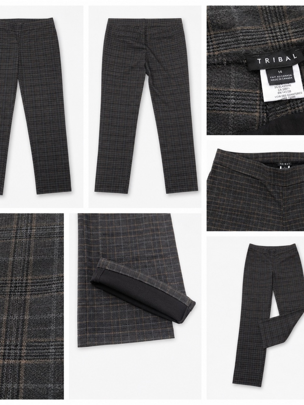 Tribal Charcoal Plaid Slim Dress Pants with Brown Windowpane